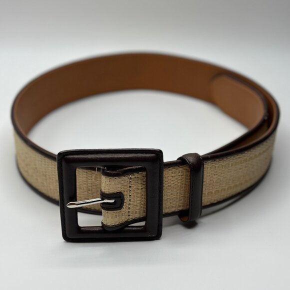 Lauren Ralph Lauren Leather and Straw Wide Belt Tan and Brown Size Medium - Picture 1 of 10